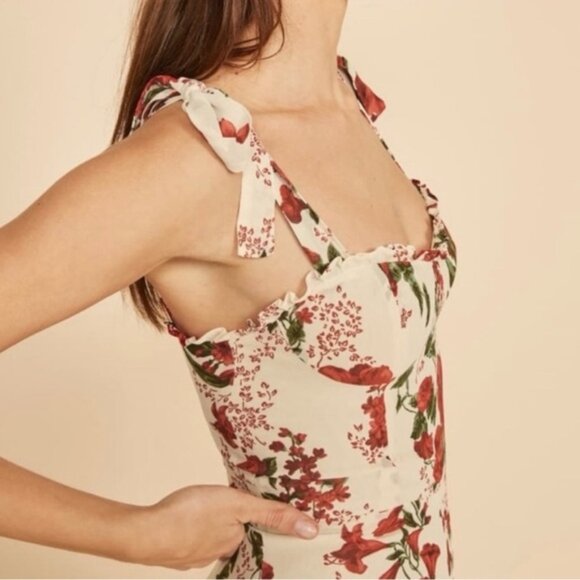 Reformation The Christine White and Red Floral Mini Dress Size 4 - Picture 3 of 13